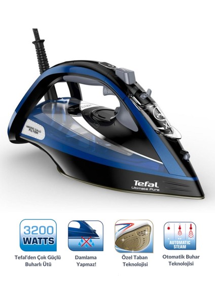 Ultimate Pure 3200W Güçlü Buharlı Ütü, Micro-Calc Kireç Önleyici, 260G Şok Buhar, Perde Için Dikey Ütüleme ve Leke Karşıtı Koruma Sistemi