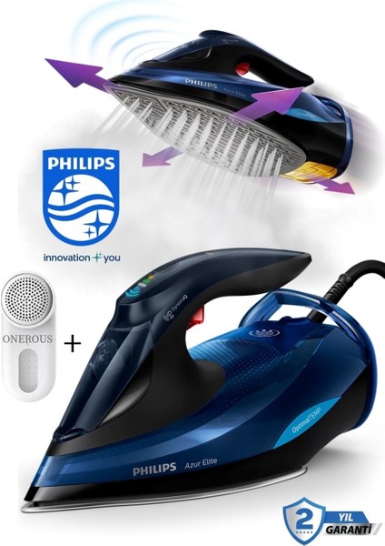 Azur Elite Serisi Optimaltemp Teknolojili 3000W Akıllı Buharlı Ütü, Dynamiq Sensör ve Sıfır Yanık Garantisi