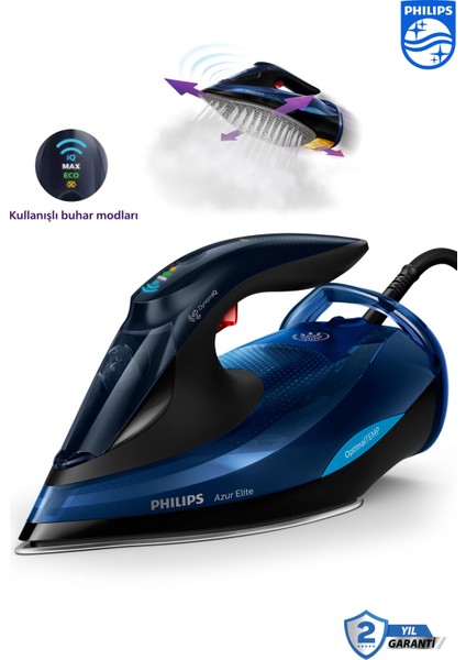 Azur Elite Serisi Optimaltemp Teknolojili 3000W Akıllı Buharlı Ütü, Dynamiq Sensör ve Sıfır Yanık Garantisi