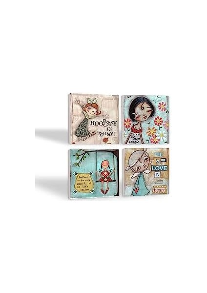 Mutlu Kız Taş Bardak Altlığı Seti - 4 Parça - Dekoratif, Rustik Mutfak Aksesuarı, 10X10 Cm, Kaydırmaz Tabanlı, Şık ve Dayanıklı SC147