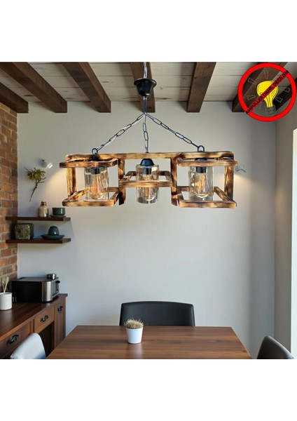 Dekoratif Ahşap Tasarım 3'lü Avize