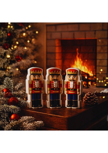 El Yapımı 3’lü Kurşun Asker Yılbaşı Dekor Seti – Boyalı (10.5 × 4.5 Cm)