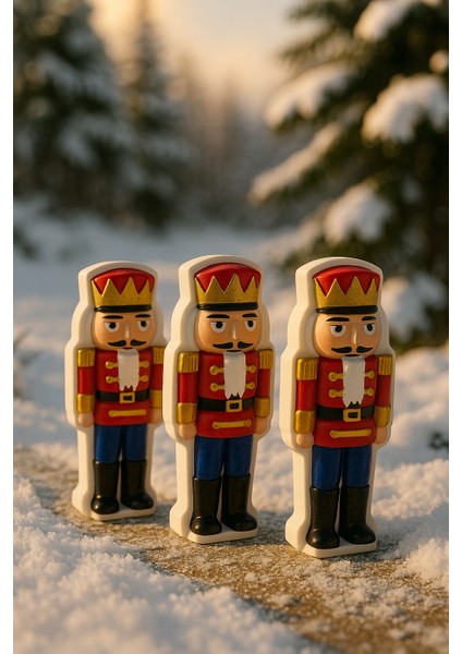 El Yapımı 3’lü Kurşun Asker Yılbaşı Dekor Seti – Boyalı (10.5 × 4.5 Cm)