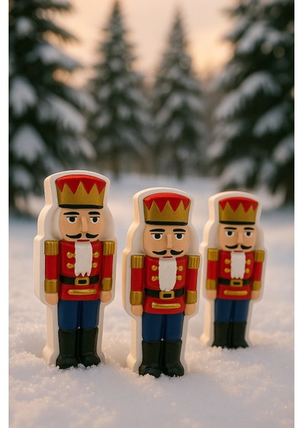 El Yapımı 3’lü Kurşun Asker Yılbaşı Dekor Seti – Boyalı (10.5 × 4.5 Cm)