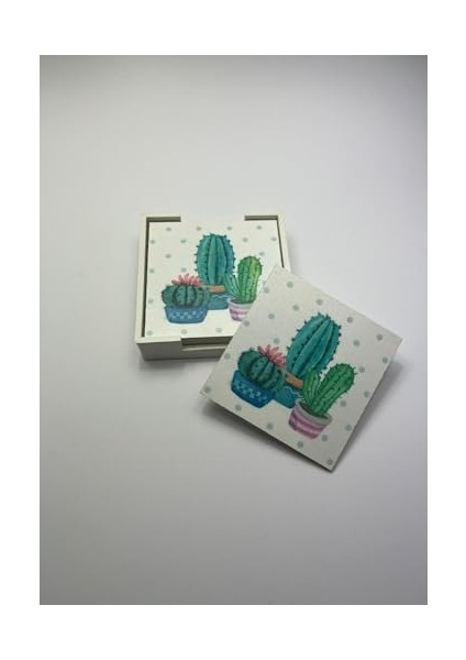 6 Lı Ahşap Bardak Altlığı Seti (Kutulu - Kaktüs Desenli) fiyatları