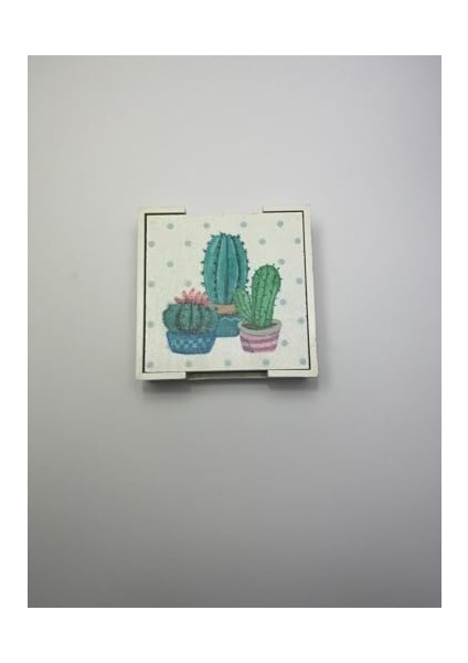 6 Lı Ahşap Bardak Altlığı Seti (Kutulu - Kaktüs Desenli) modelleri