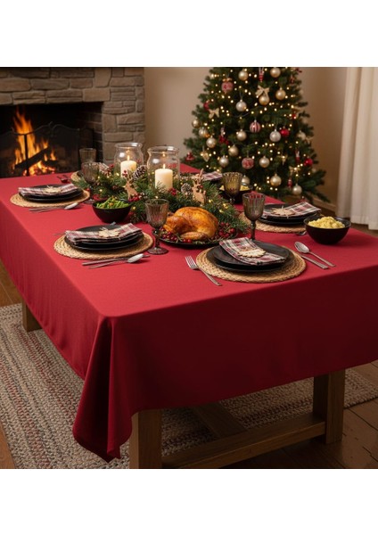 Kırmızı Kadife Dokulu Dertsiz Masaörtüsü(yılbaşı özel)