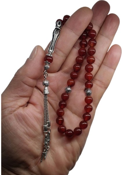 Dogal Taş Akik Tesbih,Gümüş Kaplama İkili Model Metal Püskül Tespih.Hediye Kutulu fiyatları