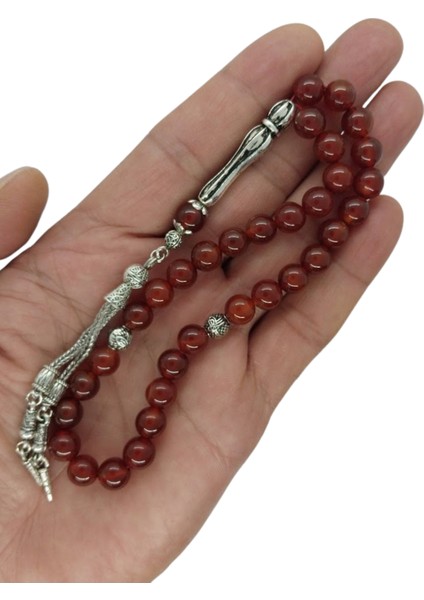 Dogal Taş Akik Tesbih,Gümüş Kaplama İkili Model Metal Püskül Tespih.Hediye Kutulu fırsatları