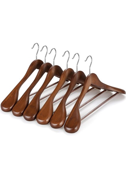 Ahşap Askı Kalın Omuzlu Takım Elbise Ceket Askısı 5 Adet Kaymaz Pantolon Çubuğu