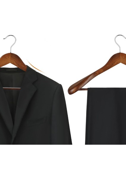Ahşap Askı Kalın Omuzlu Takım Elbise Ceket Askısı 5 Adet Kaymaz Pantolon Çubuğu fiyatları