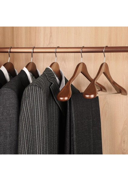 Ahşap Askı Kalın Omuzlu Takım Elbise Ceket Askısı 5 Adet Kaymaz Pantolon Çubuğu indirimleri