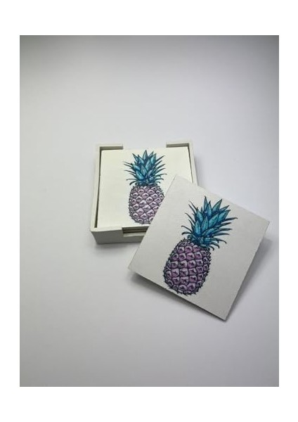 6 Lı Ahşap Bardak Altlığı Seti (Kutulu - Ananas Desenli) modelleri