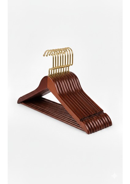 Ahşap Askı Kıyafet Elbise ve Gömlek Askısı 24 Adet Premium (Özel Amerikan Kancalı) - Gold