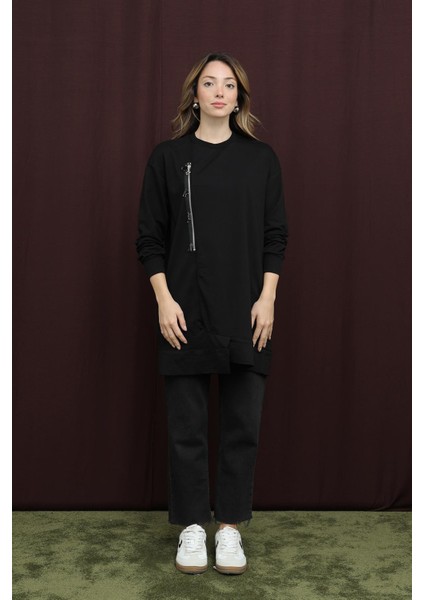 10735 2 Ip Kumaş Fermuar Detaylı Sweatshirt modelleri