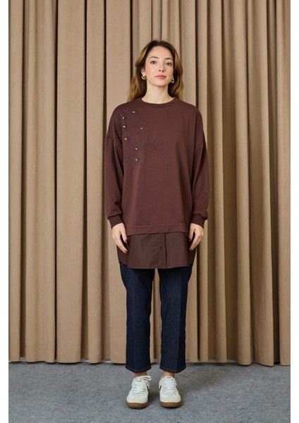 10739 2 Ip Kumaş Taş ve Nakışlı Detaylı Sweatshirt fiyatları