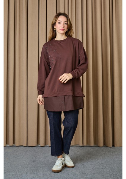 10739 2 Ip Kumaş Taş ve Nakışlı Detaylı Sweatshirt modelleri