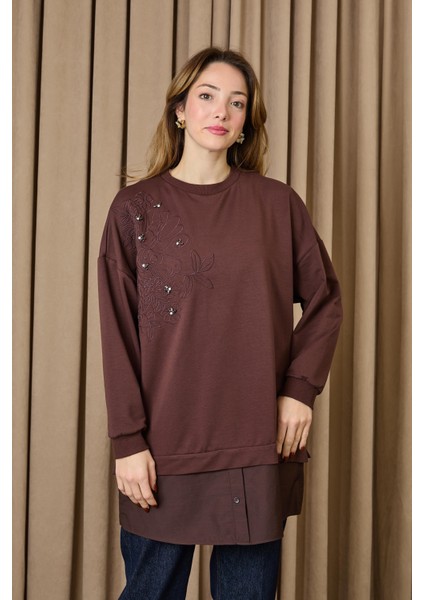 10739 2 Ip Kumaş Taş ve Nakışlı Detaylı Sweatshirt fırsatları