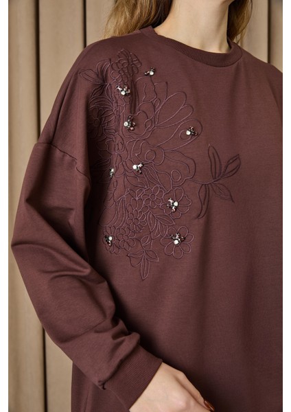 10739 2 Ip Kumaş Taş ve Nakışlı Detaylı Sweatshirt