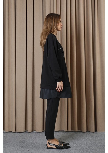 10739 2 Ip Kumaş Taş ve Nakışlı Detaylı Sweatshirt modelleri