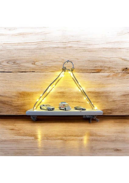 Halatlı Ahşap Işıklı Raf