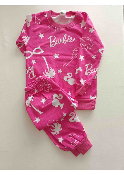 Pembe Yıldız Ağaç Desenli Uzun Kollu Kız Çocuk Pijaması