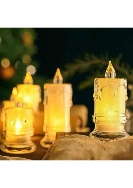 Gerçekçi Titrek Alev Efektli Pilli LED Mum 12'li Paket