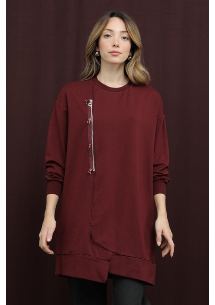 10735 2 Ip Kumaş Fermuar Detaylı Sweatshirt