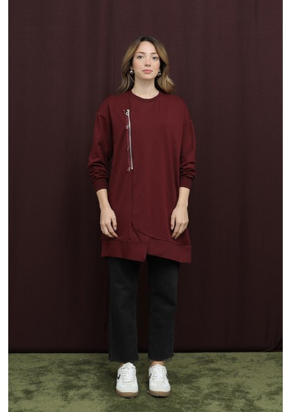 10735 2 Ip Kumaş Fermuar Detaylı Sweatshirt modelleri