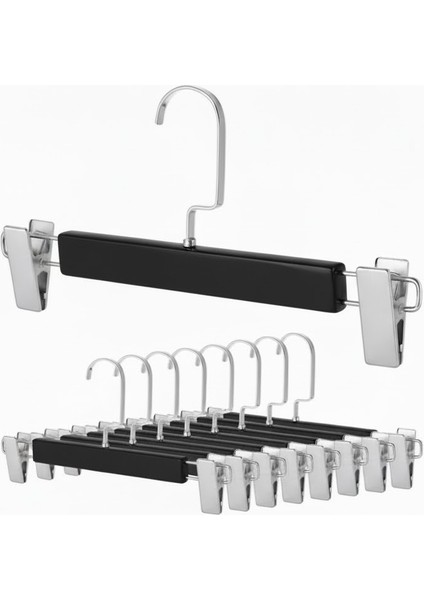 Siyah Ahşap Pantolon ve Etek Askısı Amerikan Kancalı 10 Adet Özel Seri modelleri