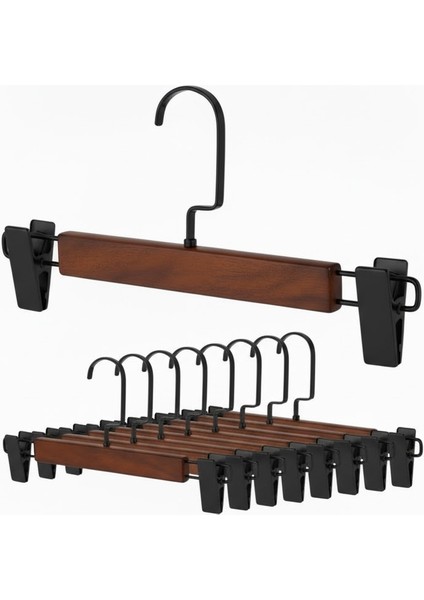 Ceviz Renk Ahşap Pantolon ve Etek Askısı Amerikan Kancalı 10 Adet Özel Seri