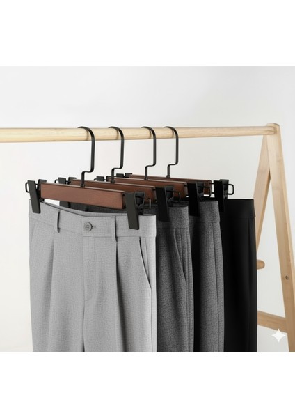 Ceviz Renk Ahşap Pantolon ve Etek Askısı Amerikan Kancalı 10 Adet Özel Seri indirimleri