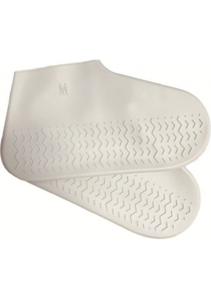 Silikon Ayakkabı Kılıfı Kaymaz Su Kir Geçirmez M Beden Beyaz