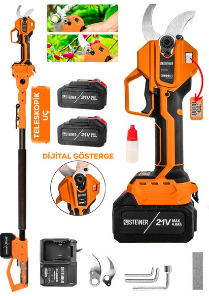 T-50 mm Dijital Kömürsüz Akülü Bağ Dal Ağaç Kesme Biçme Budama Şarjlı Makası Makinesi + Teleskop fiyatları