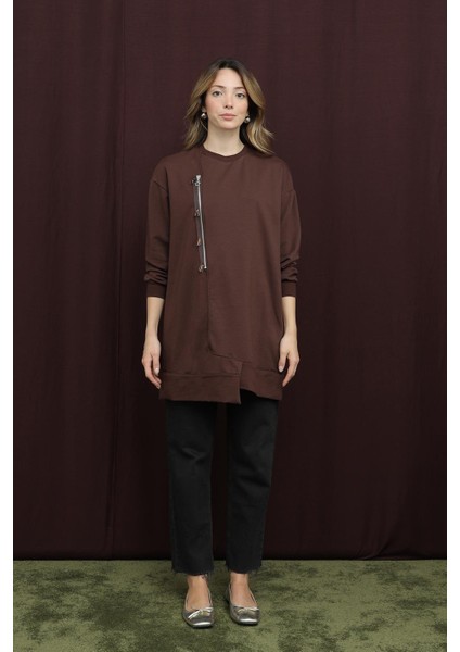 10735 2 Ip Kumaş Fermuar Detaylı Sweatshirt modelleri