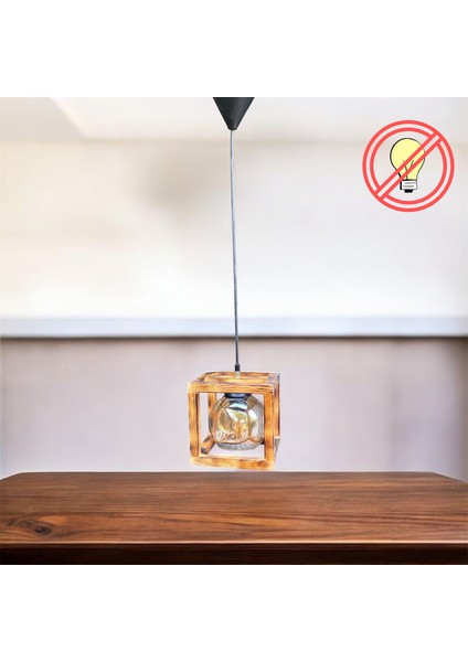 Kare Camlı Ahşap Avize