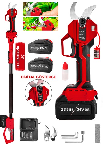 K-50 mm Dijital Kömürsüz Akülü Bağ Dal Ağaç Kesme Biçme Budama Şarjlı Makası Makinesi + Teleskop fiyatları