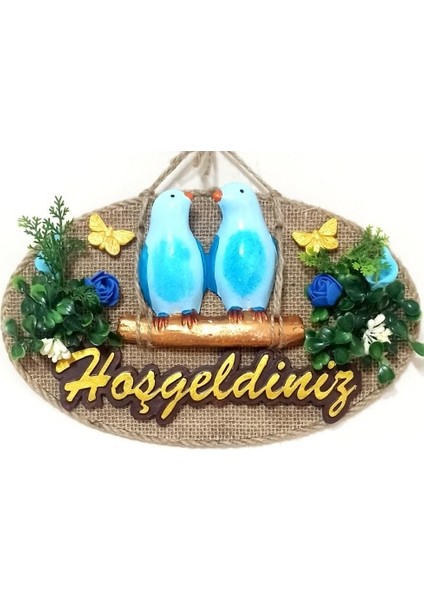 Kuşlu Hoşgeldiniz Yazılı Kapı Süsü