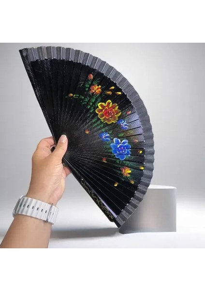 Bambu Çift Taraflı Siyah Yelpaze 12'li Paket