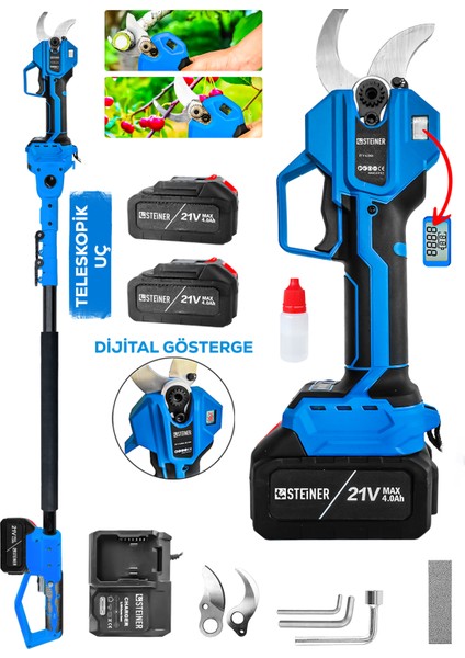 M-50 mm Dijital Kömürsüz Akülü Bağ Dal Ağaç Kesme Biçme Budama Şarjlı Makası Makinesi + Teleskop fiyatları