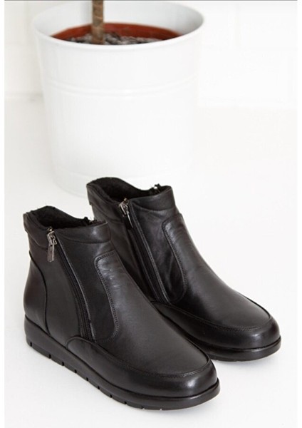 Kadın Günlük Anne Bot Çift Fermuarlı Hakiki Deri Full Ortopedik