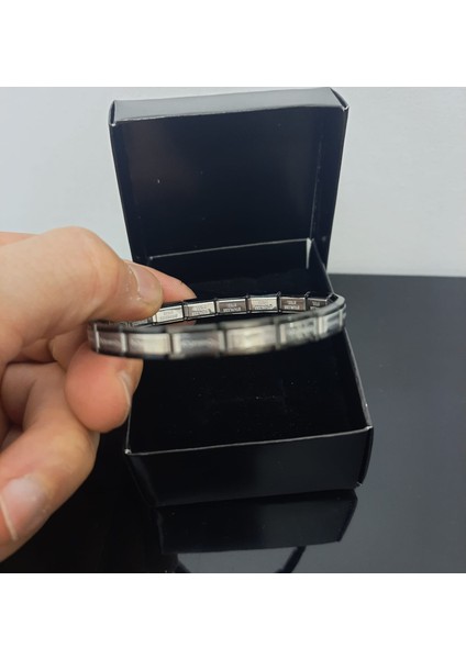 Çelik Bileklik Ince Italyan Charm Model Unisex Erkek Kadın 3 mm 18 cm Ortası Gümüş Kenarı Siyah fiyatları