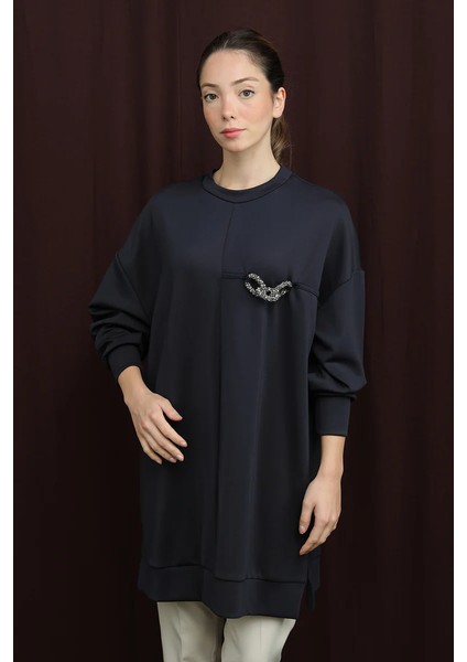 10717 Scuba Kumaş Aksesuar Detaylı Sweatshirt