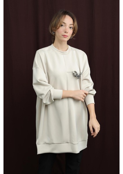 10717 Scuba Kumaş Aksesuar Detaylı Sweatshirt