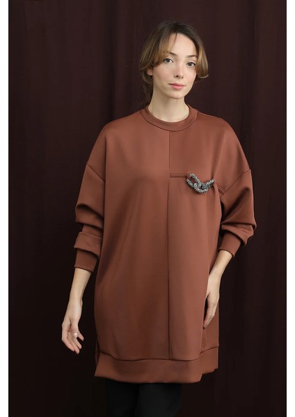 10717 Scuba Kumaş Aksesuar Detaylı Sweatshirt