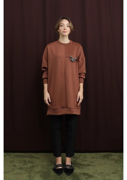 10717 Scuba Kumaş Aksesuar Detaylı Sweatshirt modelleri