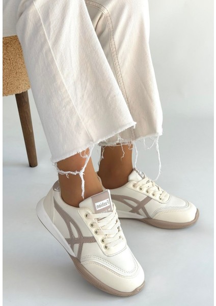 Vizon Detaylı Ortopedik Topuk Dikenine Karşı Özel Üretim Bağcıklı Spor Ayakkabı Bej Topuk Boyu 2 cm fiyatları