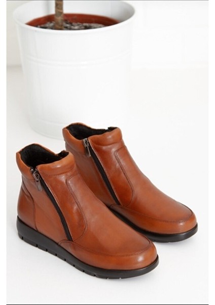 Kadın Günlük Anne Bot Çift Fermuarlı Hakiki Deri Full Ortopedik