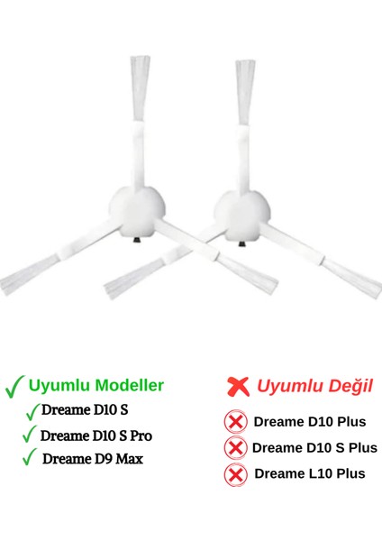 Dreame Bot D10S,D10S Pro Uyumlu Beyaz Yan Fırça Yedek Parça Seti-2 Adet