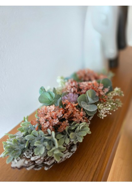 El Yapımı Ağaç Kabuğu Çiçek Aranjmanı – Turuncu & Mor Yapay Çiçekli Masa Üstü Dekor modelleri